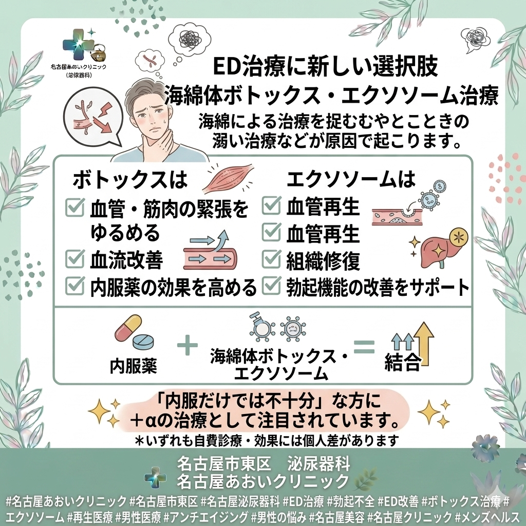 ED（勃起不全）に対する海綿体ボトックス・海綿体エクソソームの有効性について　名古屋あおいクリニック