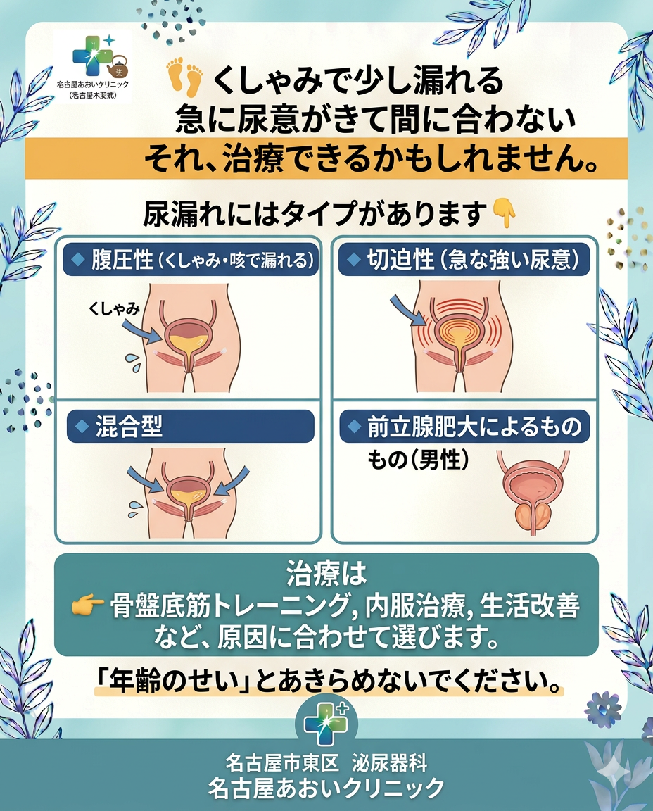 尿漏れの原因と治療について　名古屋あおいクリニック　