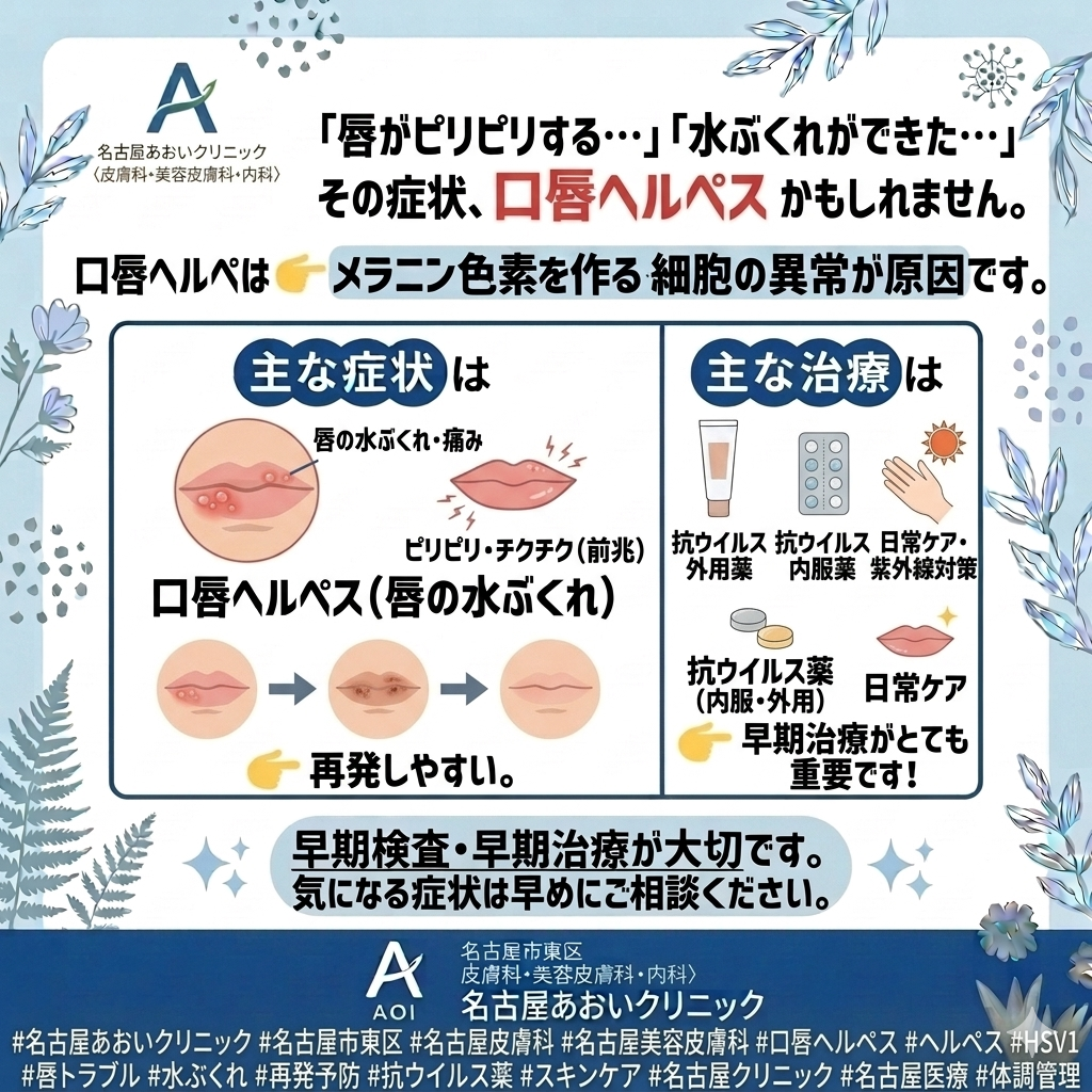 口唇ヘルペスの原因と治療について　名古屋あおいクリニック