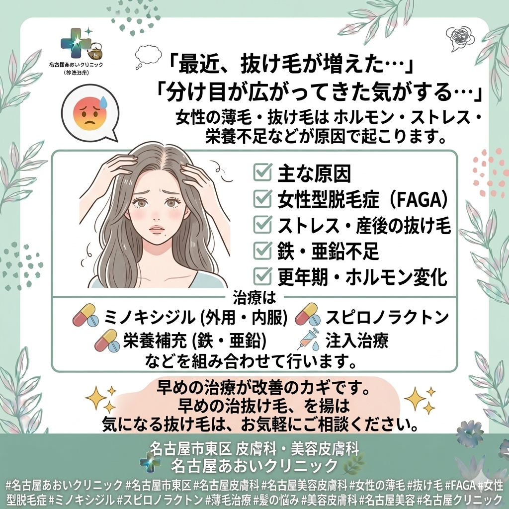 女性の薄毛・抜け毛の原因と治療について　名古屋あおいクリニック
