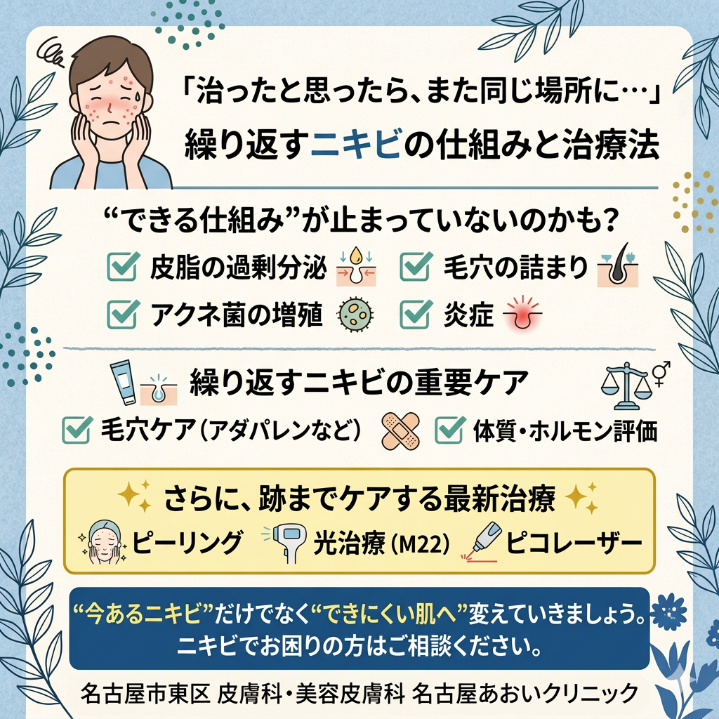 繰り返すニキビの原因と治療について　名古屋あおいクリニック