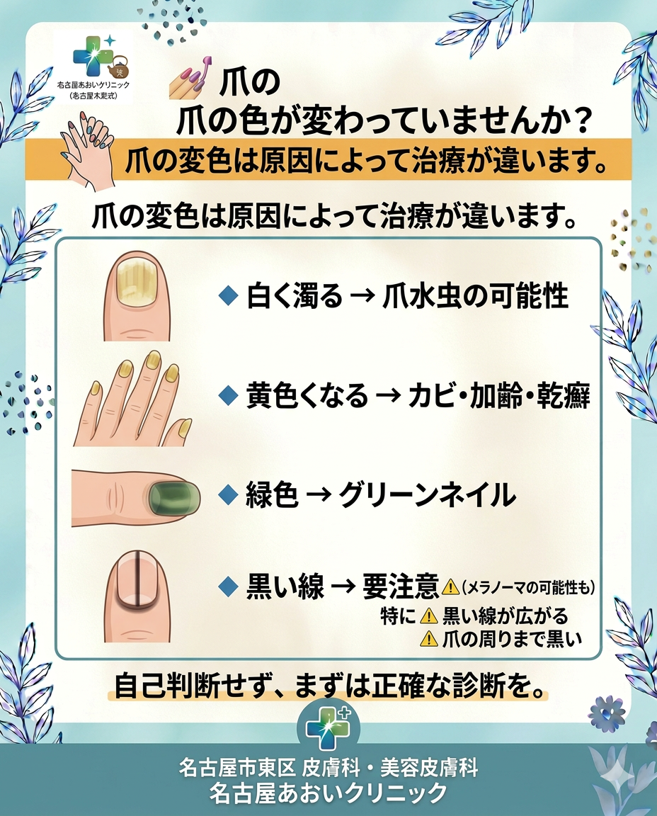 爪の変色の原因と治療について　名古屋あおいクリニック