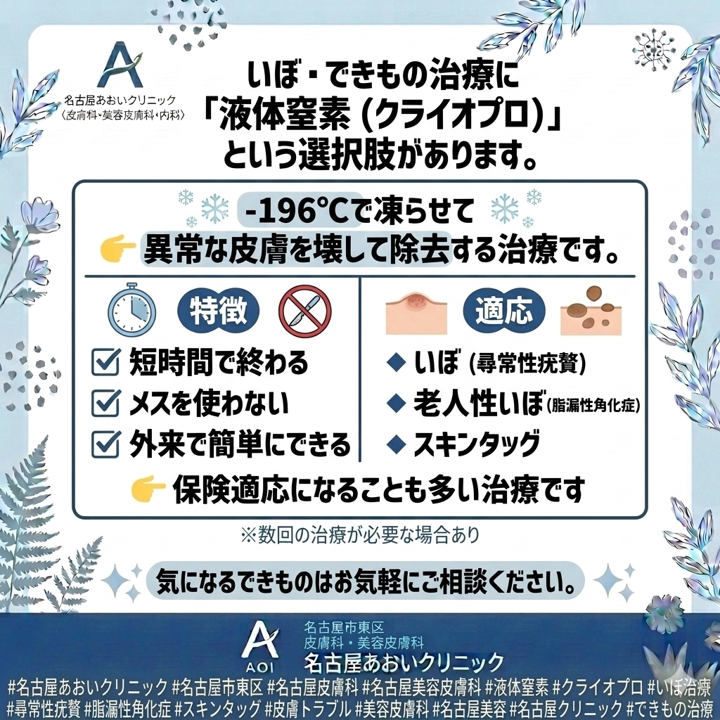 液体窒素治療（クライオプロ）の特徴と改善できる症状について　名古屋あおいクリニック