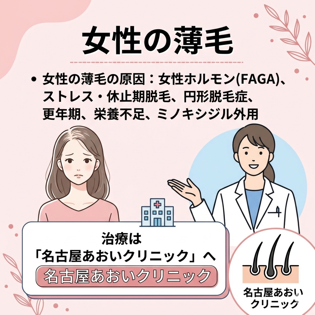 女性の抜け毛・薄毛の原因と有効な治療　名古屋市東区・皮膚科｜名古屋あおいクリニック