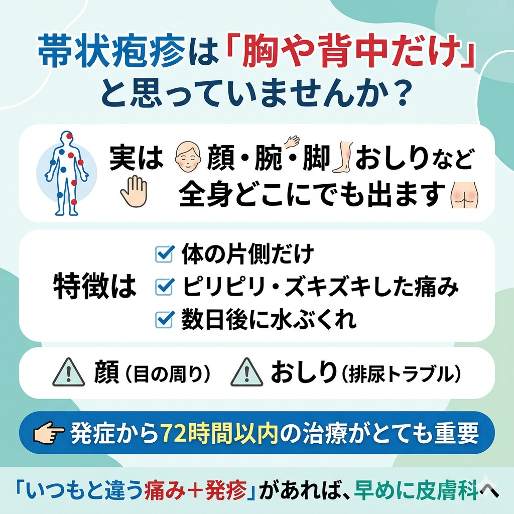帯状疱疹は体のいろんな場所に出る？　名古屋市東区・皮膚科｜名古屋あおいクリニック