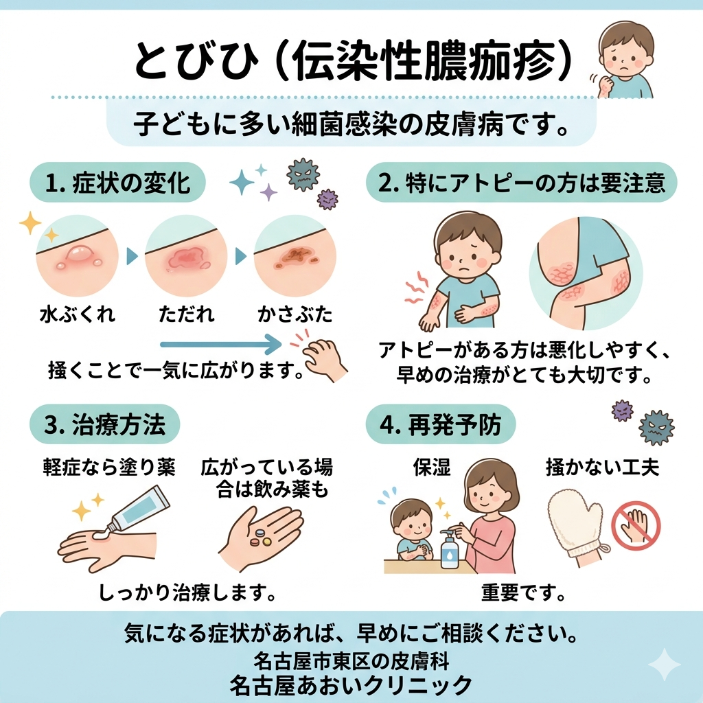 とびひ（伝染性膿痂疹）の皮疹とは？原因・症状・治療をわかりやすく解説　名古屋市東区の皮膚科 名古屋あおいクリニック
