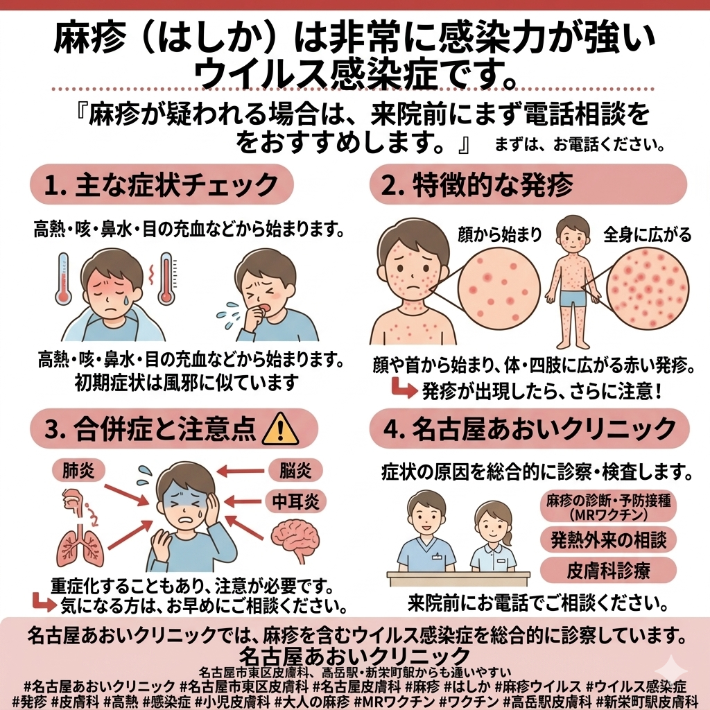 麻疹（はしか）感染時の皮疹とは？症状・経過・治療について　名古屋市東区　皮膚科　名古屋あおいクリニック