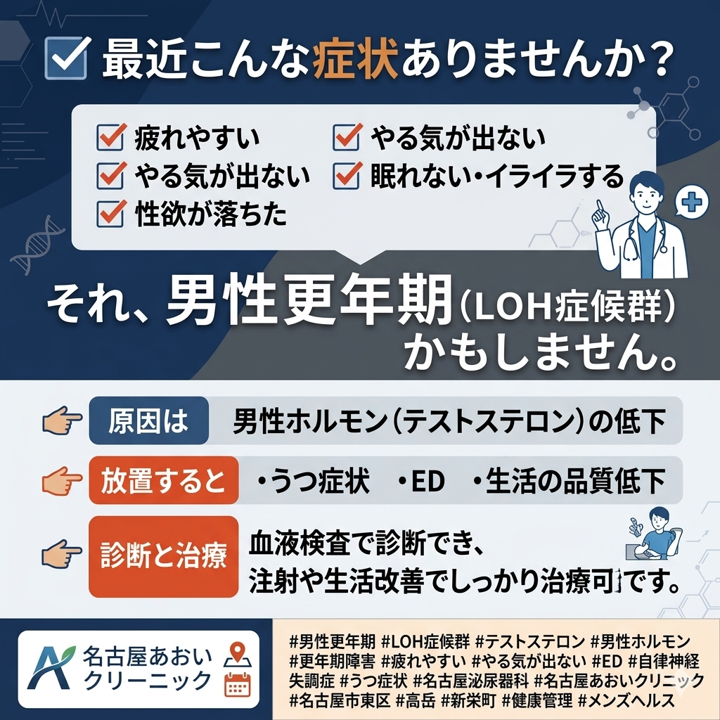 男性更年期障害とは？　名古屋市東区、泌尿器科、名古屋あおいクリニック