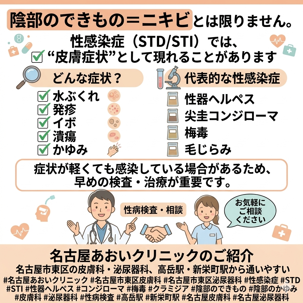 皮膚症状が出る可能性のある性病（性感染症）とは？