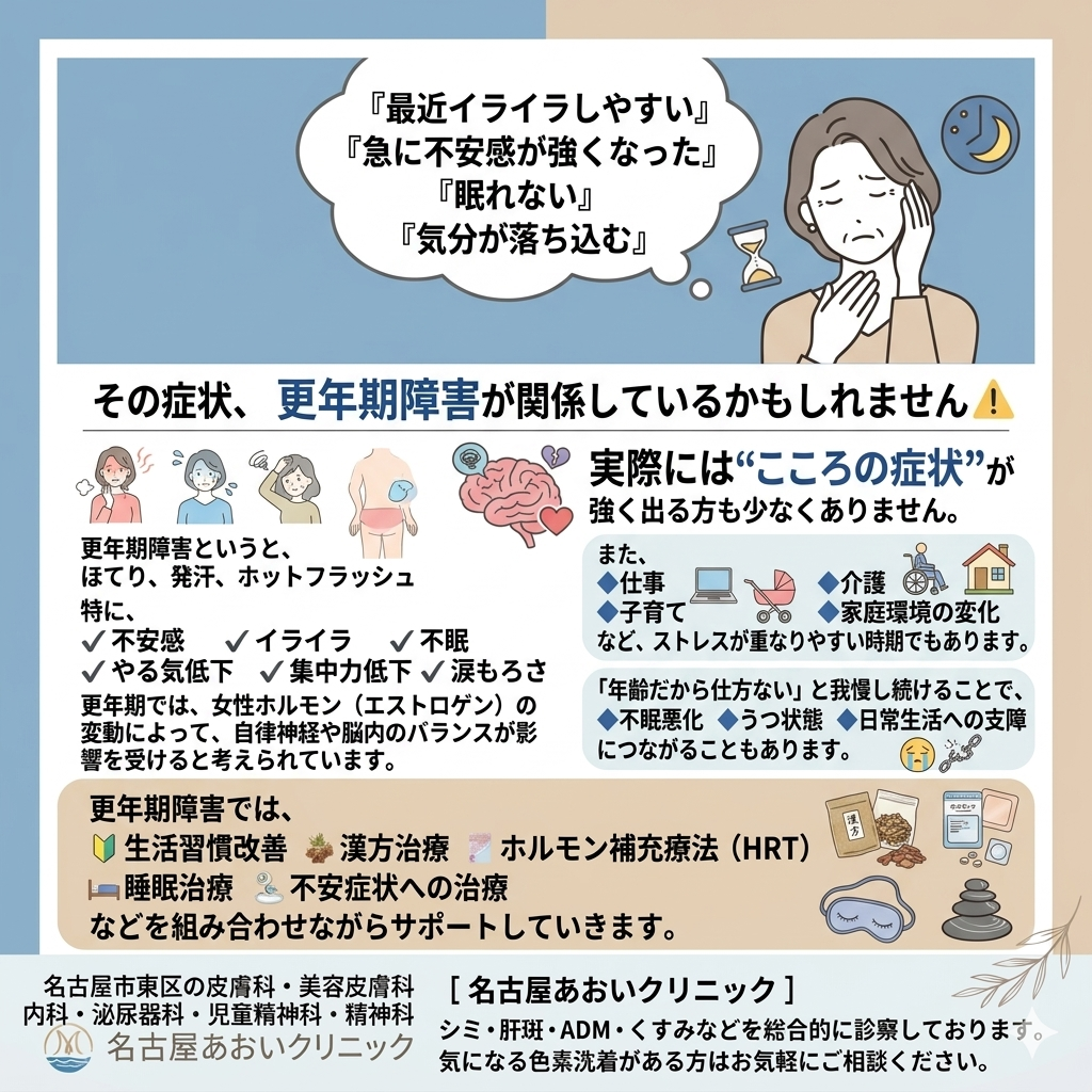 更年期障害と精神症状の関係について　名古屋あおいクリニック