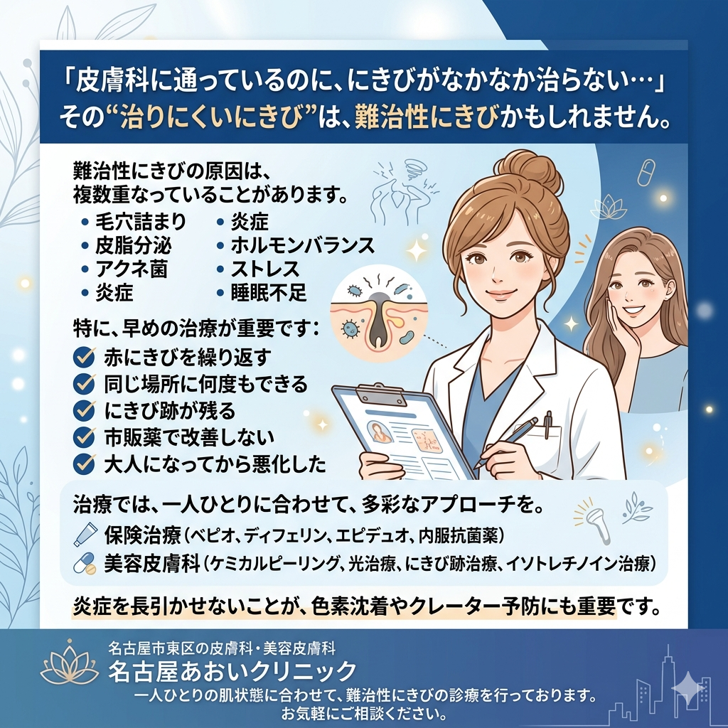 難治性にきびとは？治りにくいにきびの原因と治療法について　名古屋あおいクリニック
