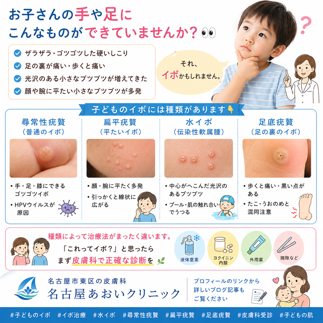 子どもにできるイボの種類と治療法｜液体窒素・漢方・レーザーまで名古屋あおいクリニック（名古屋市東区・皮膚科）が詳しく解説