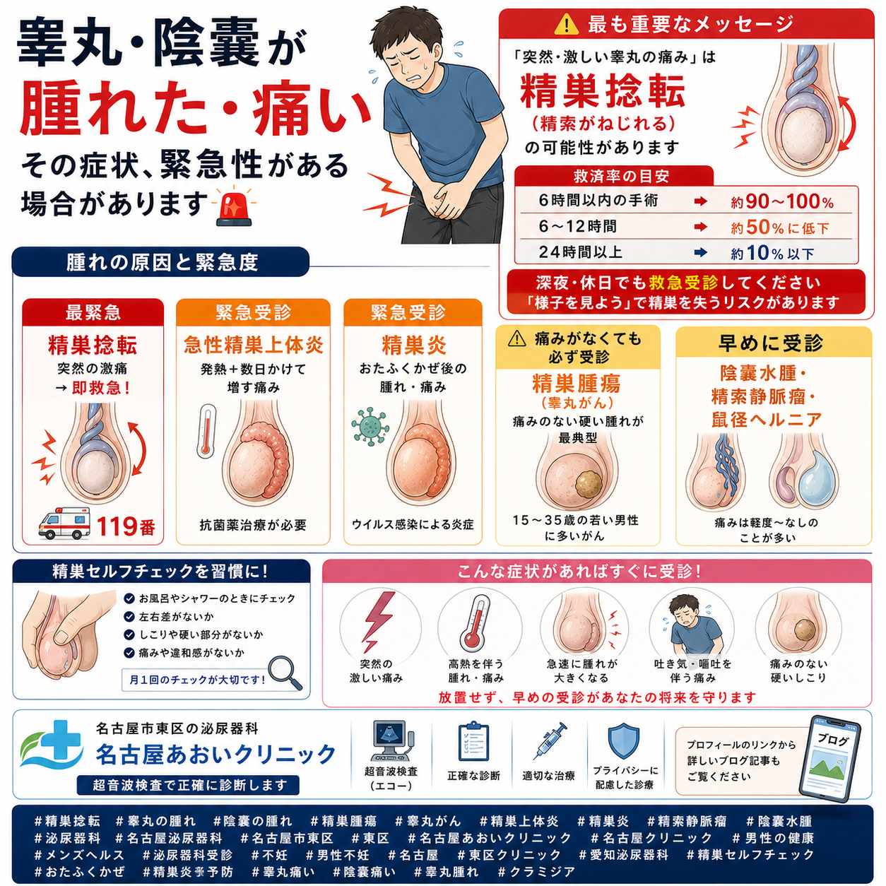 睾丸（陰嚢）が腫れた——原因と治療を名古屋あおいクリニック（名古屋市東区・泌尿器科）が詳しく解説