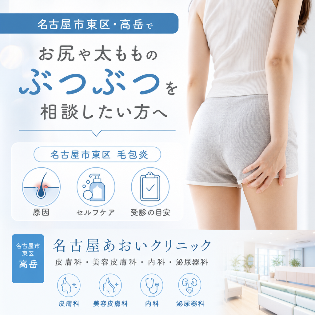 名古屋市東区・高岳でお尻や太もものぶつぶつを相談したい方へ｜毛包炎の原因・セルフケア・皮膚科受診の目安