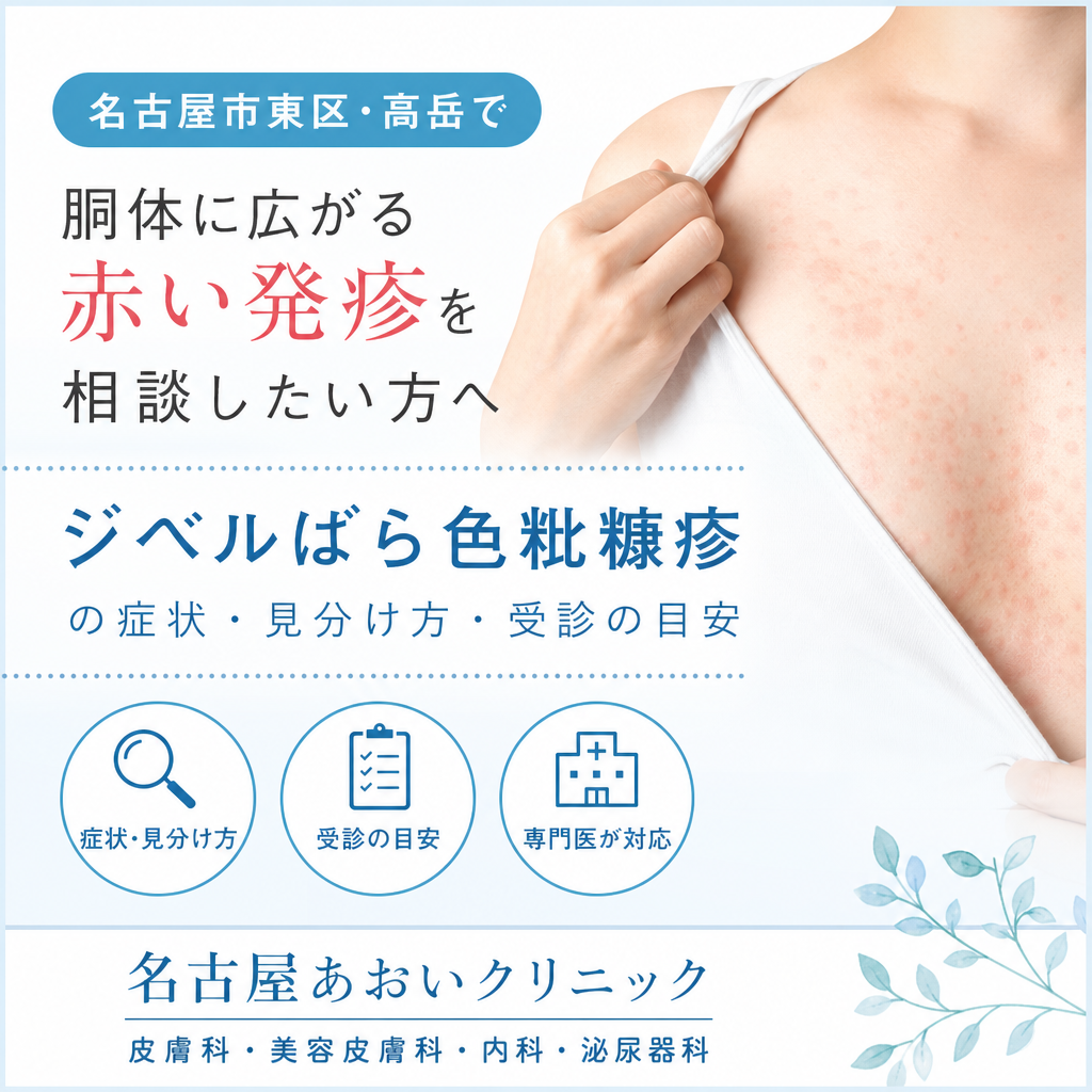 名古屋市東区・高岳で胴体に広がる赤い発疹を相談したい方へ｜ジベルばら色粃糠疹の症状・見分け方・受診の目安