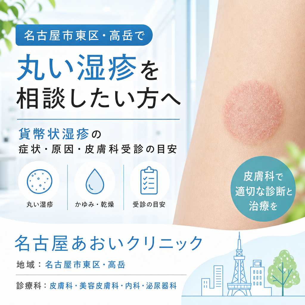 名古屋市東区・高岳で丸い湿疹を相談したい方へ｜貨幣状湿疹の症状・原因・皮膚科受診の目安