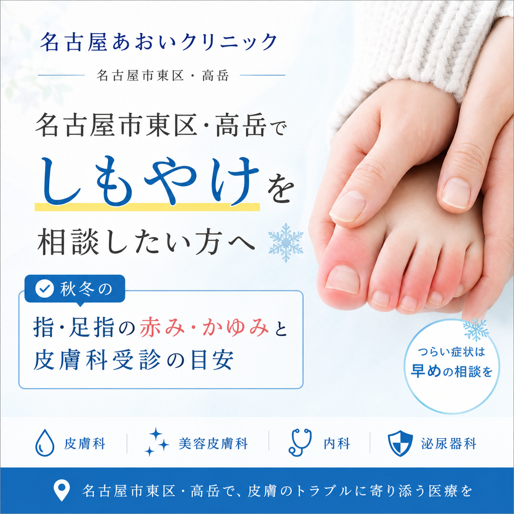 名古屋市東区・高岳でしもやけを相談したい方へ｜秋冬の指・足指の赤み・かゆみと皮膚科受診の目安