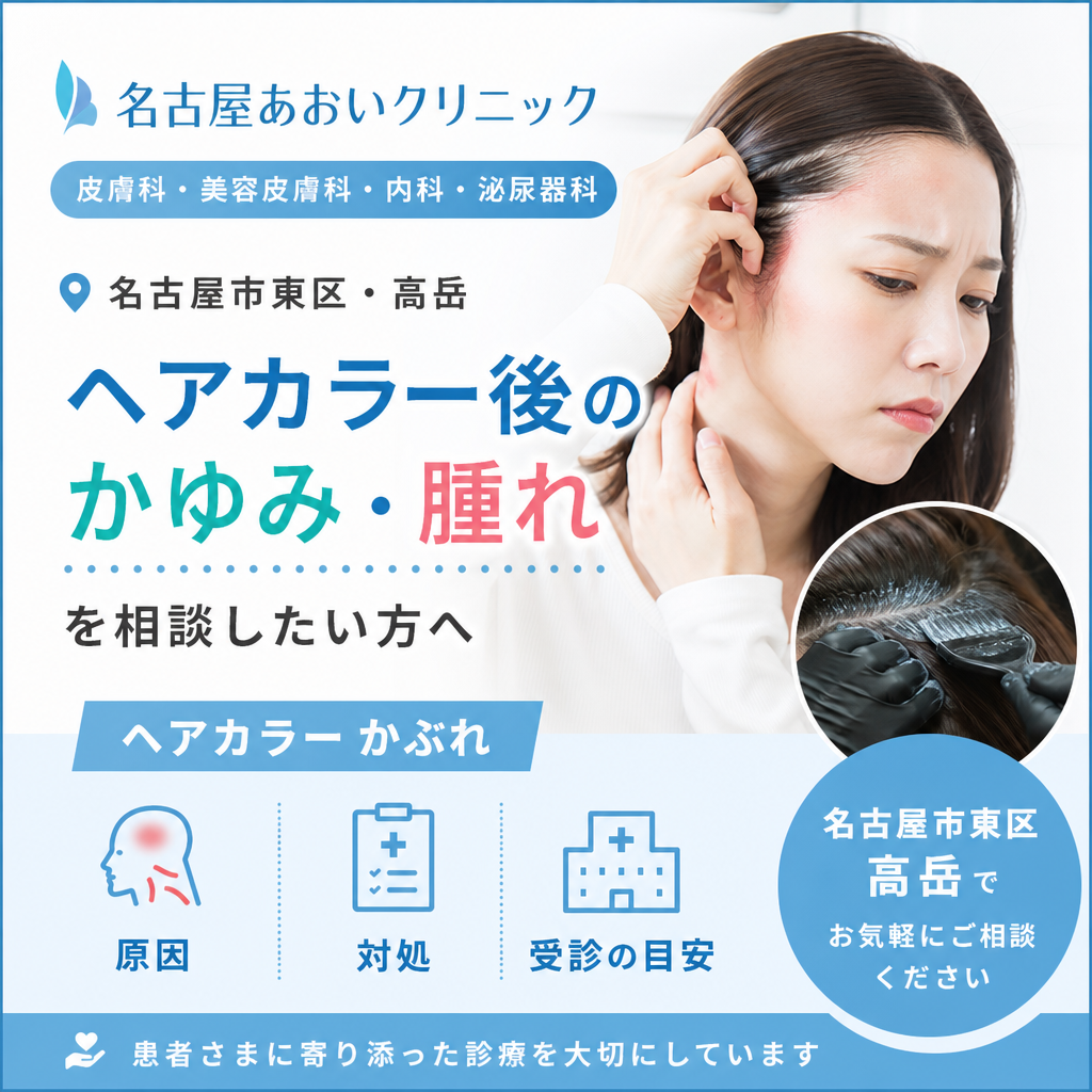 名古屋市東区・高岳でヘアカラー後のかゆみ・腫れを相談したい方へ｜染毛剤によるかぶれの原因・対処・受診の目安